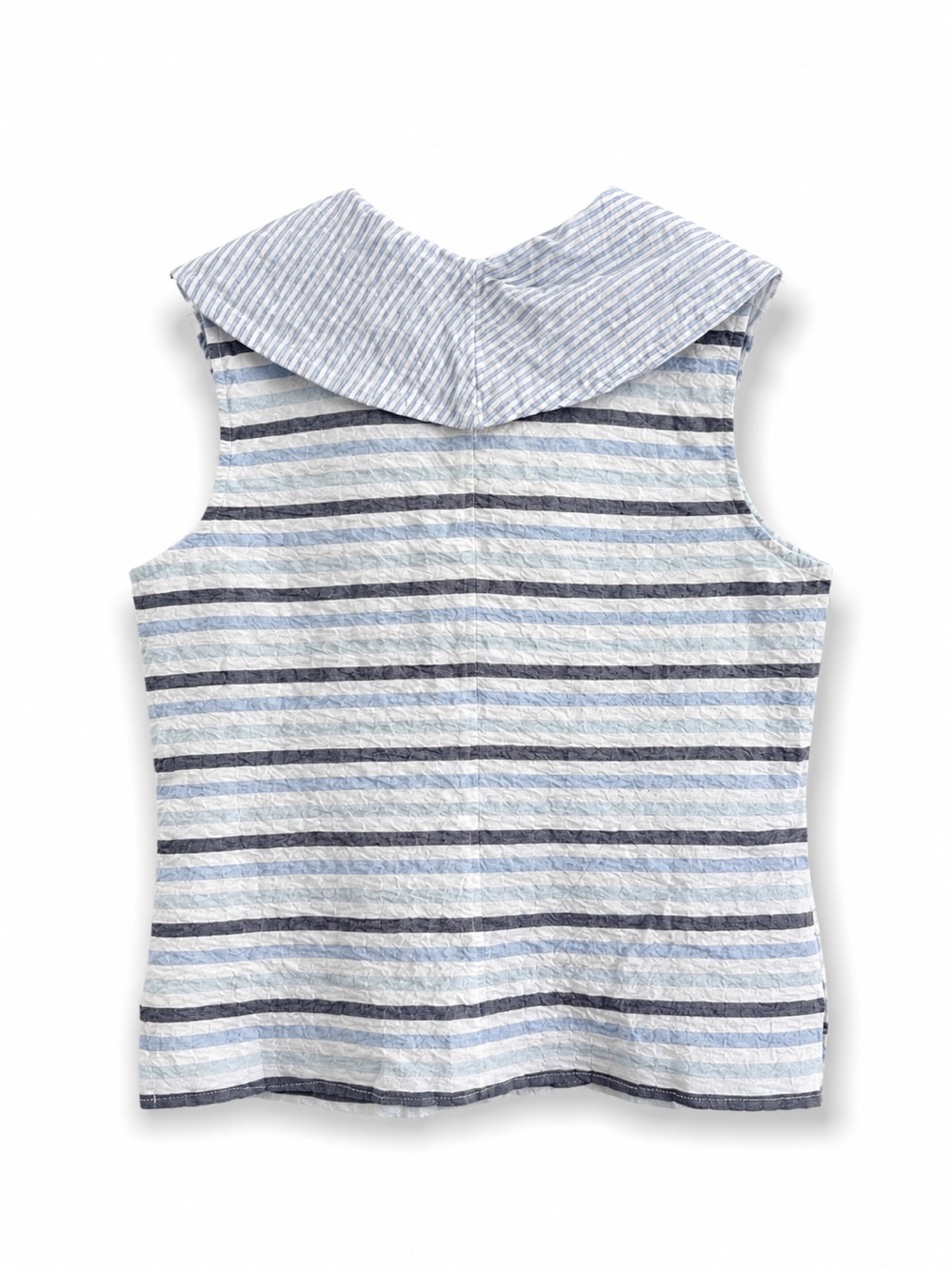 HABITAT SUNNY BLUE SEASIDE CRINKLE STRIPED RELAXED SLEEVELESS COASTAL TOP SZ M - Picture 3 of 3